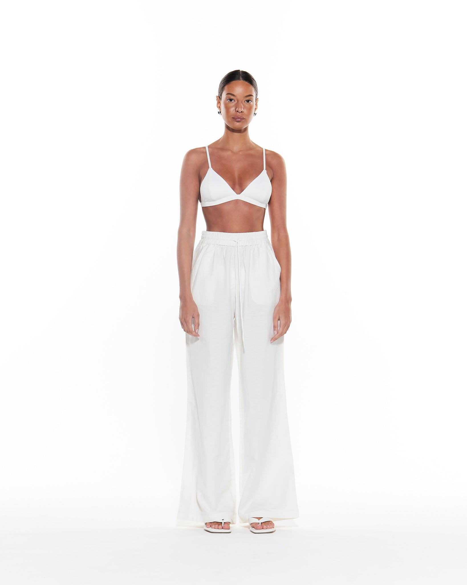 The Dalton // Vanilla | Drawstring White Linen Pant | Myra Swim