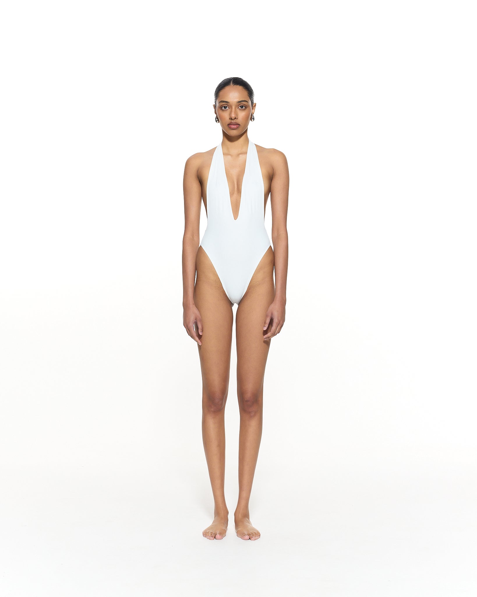 Ralph // Vanilla / White Deep Plunge One Piece Swimsuit | Myra