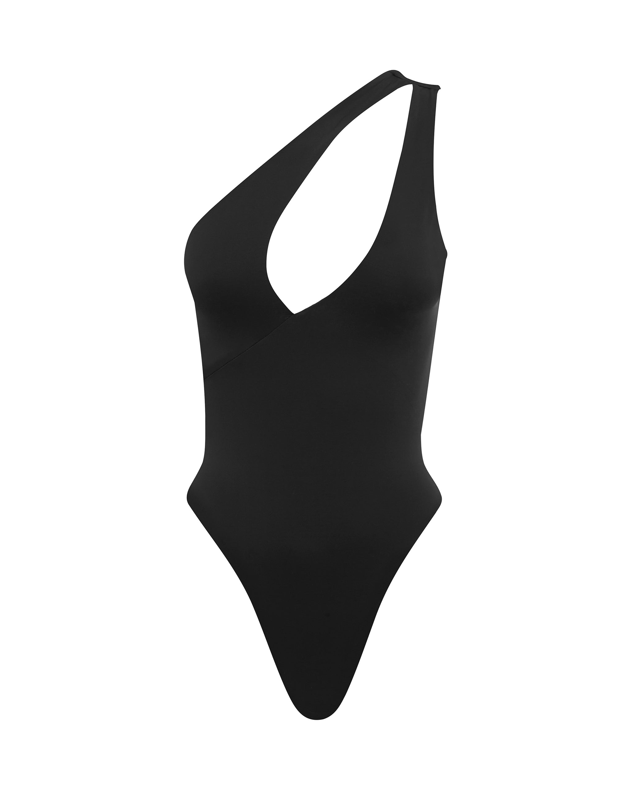 The Jett // Black Asymmetric One Piece Swimsuit | Myra Swim