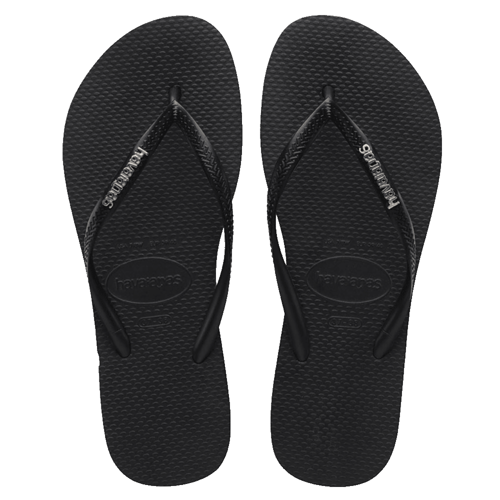Havaianas Slim Logo Havaianas Black Metal Logo Havaianas Metallic Logo  Unisex Flip Flops Black 4127244
